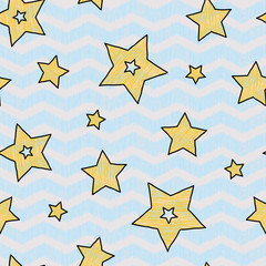 Fototapeta premium Stars and zigzad seamless pastel texture for wraping paper, backgrouns and textile