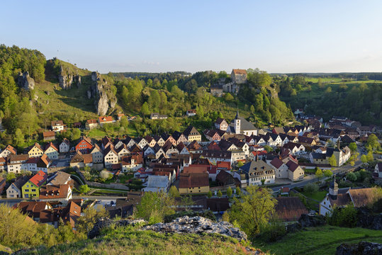 Germany, Bavaria, Upper Franconia, Franconian Switzerland, Pottenstein with castle