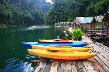 Fototapeta na wymiar Kayak on the floating hut in Thailand.