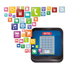 gadget and hotel apps icon set. Service technology media and digital theme. Colorful design. Vector illustration