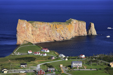 Perce Rock, panoramic aerial view, Quebec, Canada