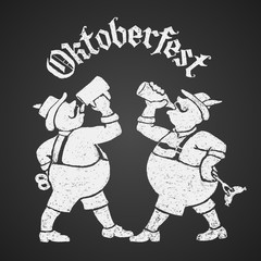 Oktoberfest lettering with two men drinking beer