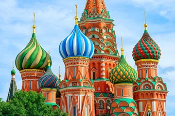 Wall murals Moscow Domes of the famous Head of St. Basil's Cathedral on Red square, Moscow, Russia