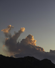 Beautiful summer landscape in the mountains, sunset. Village Ter