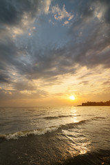 Fototapeta premium Sunrise slow water / Bright summer sunrise Photo Ukraine