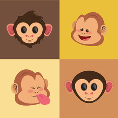 flat design four happy  jungle monkeys cartoon vector illustration 