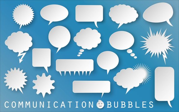 paper cut comic communication speech bubble vector set on blue background / Papier Sprechblasen Kommunikation vektor sammlung