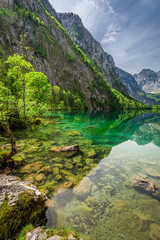 Fototapeta na wymiar View for green mountain lake in Alps, Germany