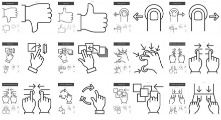 Touch gestures line icon set.