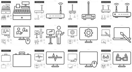Technology line icon set.