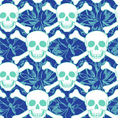 Vector seamless pattern with color skulls