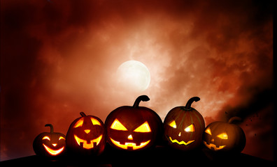 Scary  pumpkins jack-o-lantern in the night  .Halloween backgrou