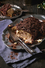Sliced christmas chocolate yule log
