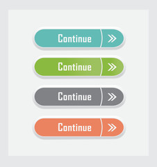 Obraz premium Continue. Set of vector web interface buttons. Color variations.