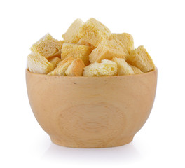 Crispy Bread in wood bowl on white background