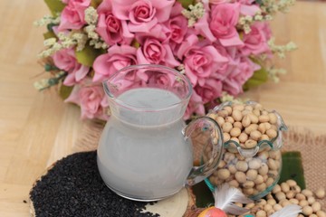 Soy bean milk mix black sesame delicious.