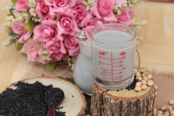 Soy bean milk mix black sesame delicious.