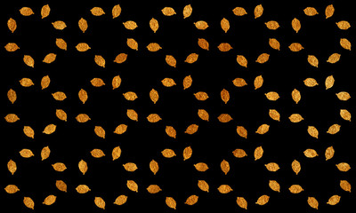 Golden leaves on black background.