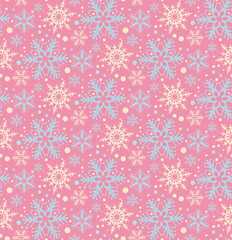 Modern abstract background with snowflakes. Pink seamless pattern. Vector illustration template