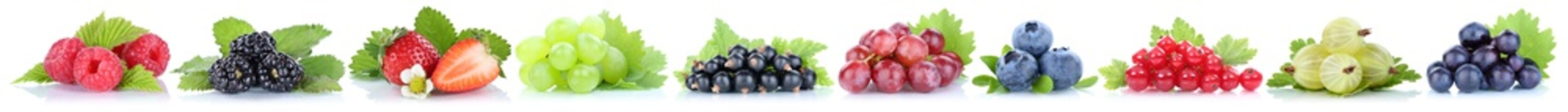 Sammlung Beeren Trauben Weintrauben Erdbeeren Blaubeeren Himbeer