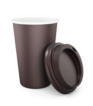 Disposable Cup With The Lid Open On A White Background. Mockup F