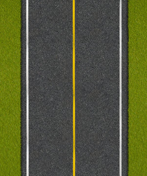 Asphalt Highway Road With Grass Top View