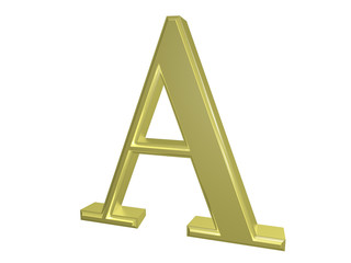 Gold letter A isolated on white, 3d illustration