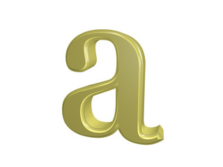 Gold letter a isolated on white, 3d illustration