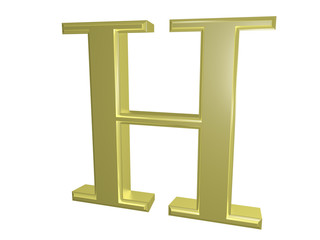 Gold letter H isolated on white, 3d illustration