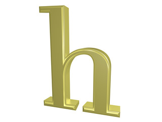 Gold letter h isolated on white, 3d illustration
