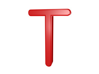 Red letter T isolated on white, 3d illustration