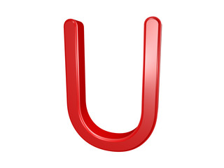 Red letter U isolated on white, 3d illustration