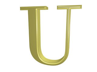 Gold letter U isolated on white, 3d illustration