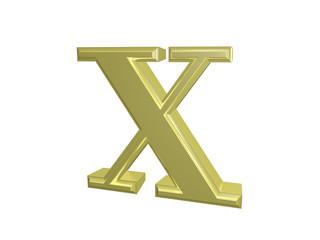 Gold letter x isolated on white, 3d illustration