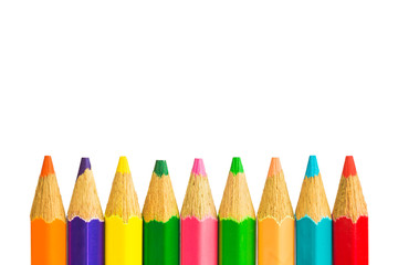 Multi-color Crayons on white background: Isolated picture.