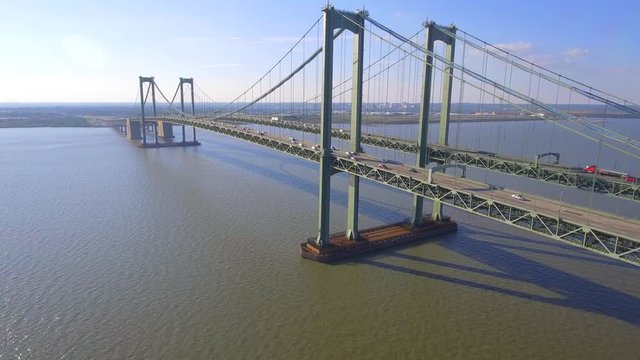 Aerial video of the Delaware Memorial Bridge