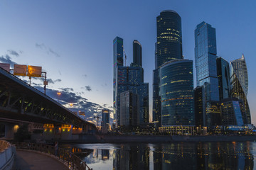 Fototapeta na wymiar The Moscow international business center. Moscow City. Skyscrapers. Evening. 