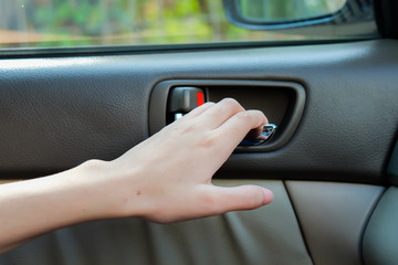 woman hand try to open a door