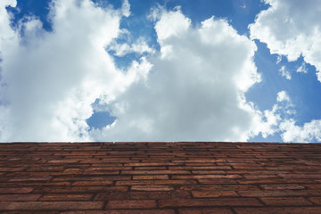 clouds in the blue sky over a roof of the building