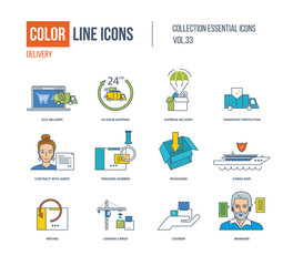 Color Line icons collection. Eco delivery, express, transport protection
