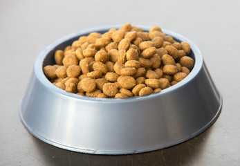 Dry dog or cat treats in bowl