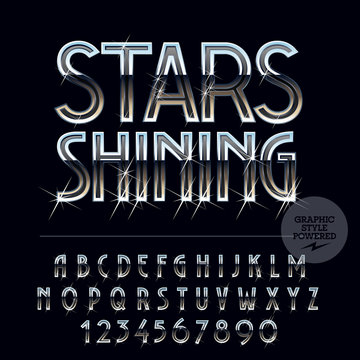 Silver luxury reflective vector set of letters, symbols and numbers
