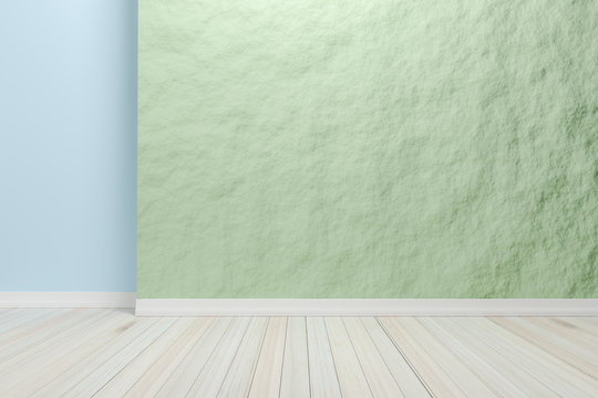 Empty interior light blue room with wooden floor, For display of © sombats