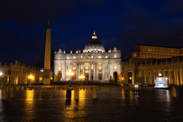 Fototapeta na wymiar St. Peter's Square at night. Vatican City, Rome, Italy