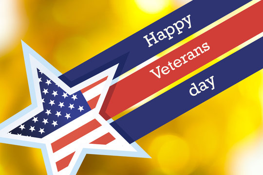 Happy Veteran's Day ,USA flag in the shape of a star on a gold background .11 November in the United States celebrated veterans Day.