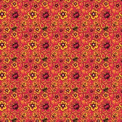 Russian folk art Khokhloma. Abstract flowers on a red background. Floral seamless pattern. Vector illustration. Fabulous vintage ethnic floral print