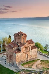 Stickers pour porte Monument St John Kaneo church, Lake Ohrid at sunset, Macedonia