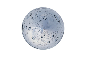 Isolated abstract Rain drops on window in the glass ball on white background