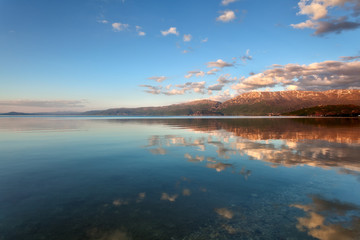 Lake Ohrid scenery at sunset, Pogradec, Albania