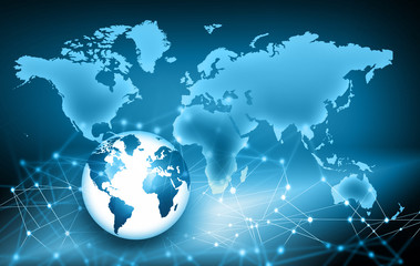 Best Internet Concept of global business. Globe, glowing lines on technological background. Electronics, Wi-Fi, rays, symbols Internet, television, mobile and satellite communicationsblue blur